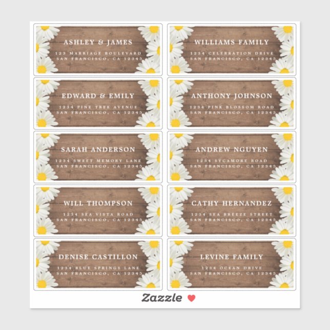 Adesivo Bonito Daisies Rustic Wood Guest Labels (Folha)