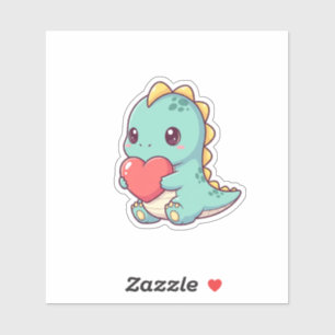 Adesivo Bonito Dinossauro Kawaii segurando coração