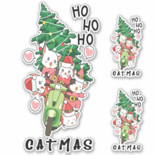 Adesivo Bonito Engraçado Vintage Cat Claus Catmas