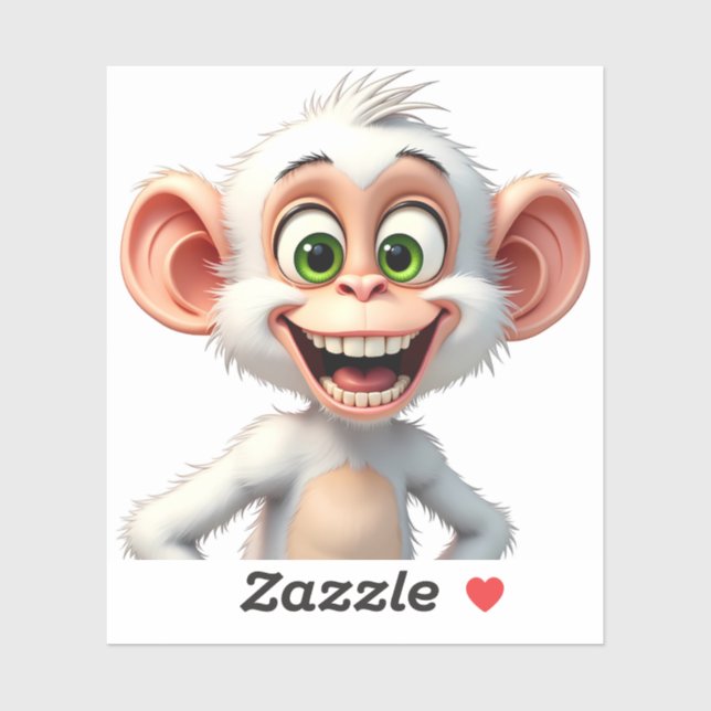 Adesivo Bonito macaco branco sorridente (Folha)