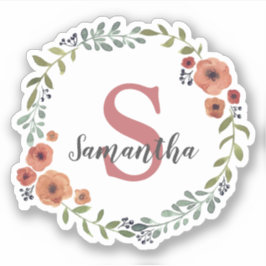 Adesivo Bonito Monograma Floral wreath personalizado