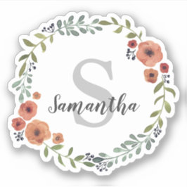 Adesivo Bonito Monograma Floral wreath personalizado