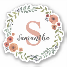 Adesivo Bonito Monograma Floral wreath personalizado