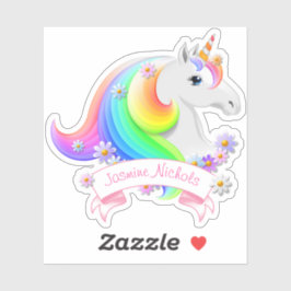 Adesivo Bonito Rainbow Unicorn Princess com Flores