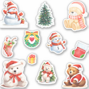 Adesivo Bonito Snowman White Bear Papai noel Natal
