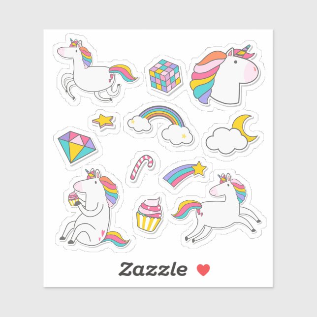 Adesivo Bonito Unicórnio Stickers - Fantasia Whimsical (Folha)