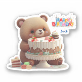 Adesivo Bonito Urso de Teddy Feliz Aniversário Corte Vinil
