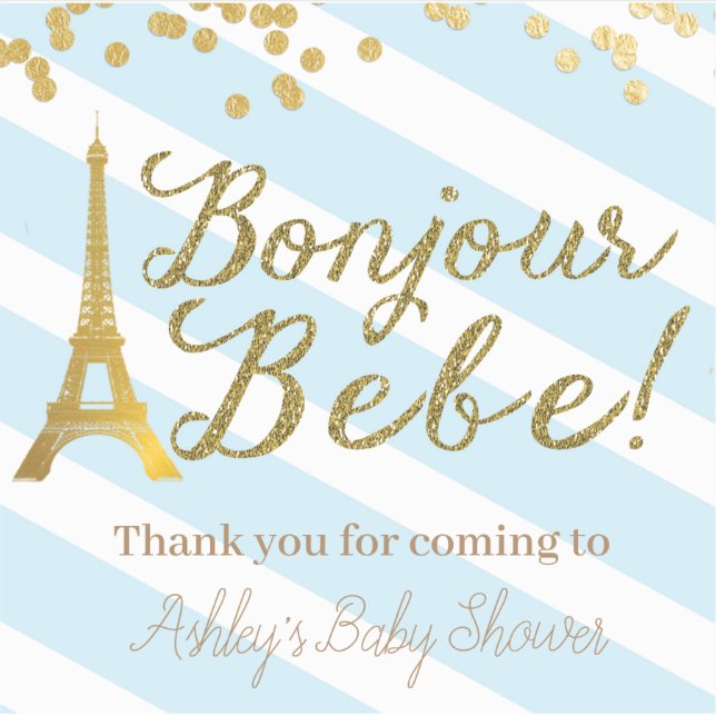 Adesivo Bonjour Bebe Favor Stickers Baby Boy Chá Paris (Frente)