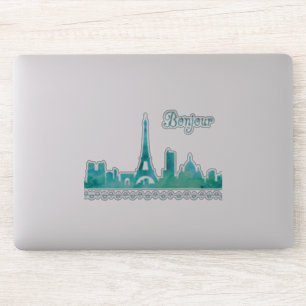 Adesivo Bonjour da skyline da aguarela de Paris France