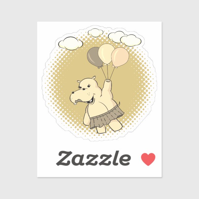 Adesivo Bons Cartões Hippo Voando Com Balões