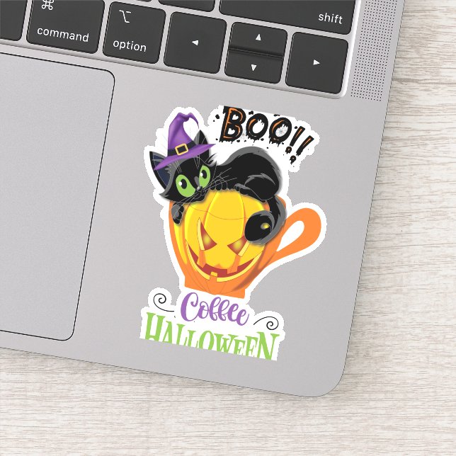 Adesivo Boo Black Cat, Assustador Pumpkin Café Halloween (Detalhe)