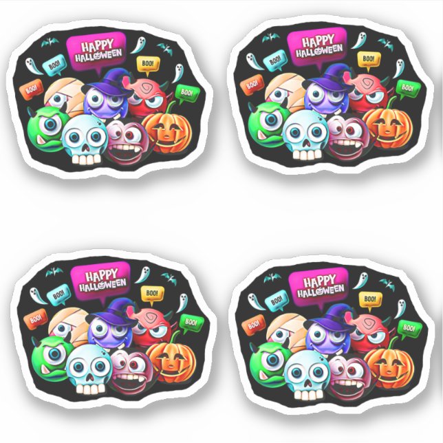 Adesivo Boo Feliz Halloween, Conjunto de Caracteres 3D (Frente)