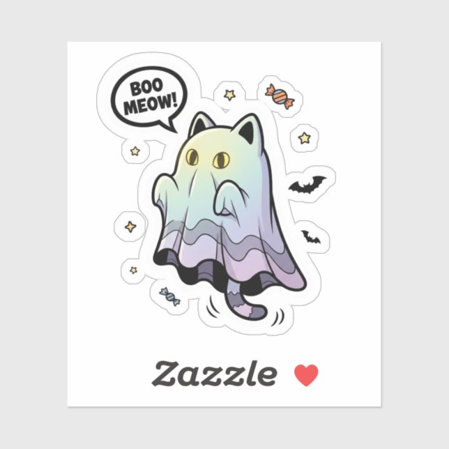 Adesivo Boo Meow! - Ghost Ghost Halloween Sticker (Folha)
