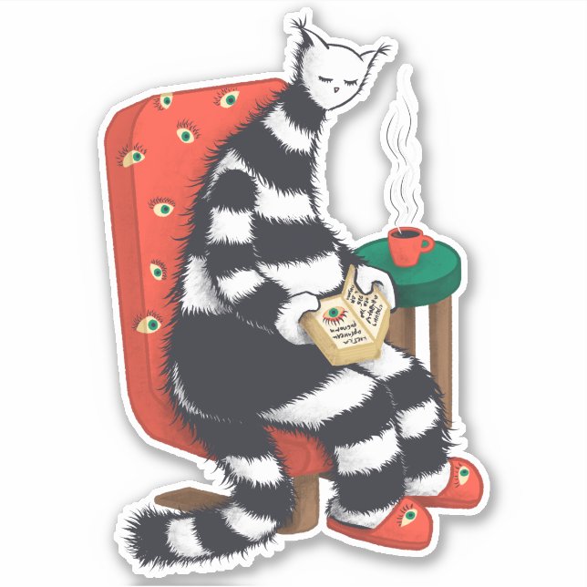 Adesivo Book Lover Cat Art Sticker (Frente)