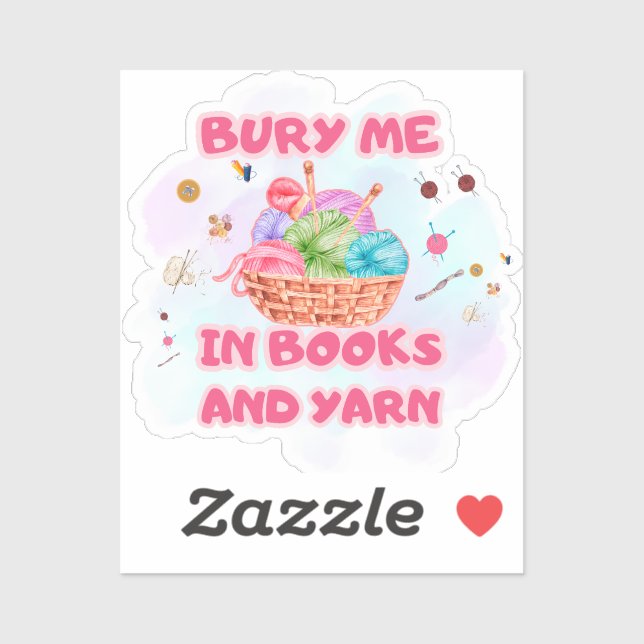 Adesivo Books and Yarn Crochet Basket Art (Folha)