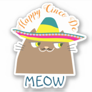 Adesivo Booo o gato Cinco feliz de Mayo, mexicano bonito