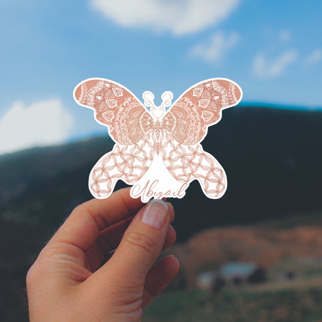Adesivo Borboleta Boho rosa Dourada (Personalized Rose Gold Boho Butterfly Sticker)