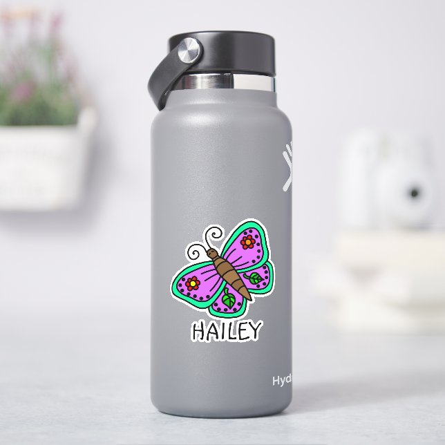 Adesivo Borboleta bonito e nome personalizado (HidroFlask)
