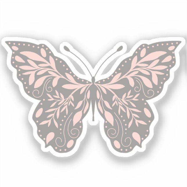Adesivo Borboleta Botânica Rosa e Cinza (Frente)
