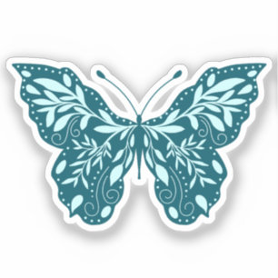 Adesivo Borboleta Botânica Teal e Aqua