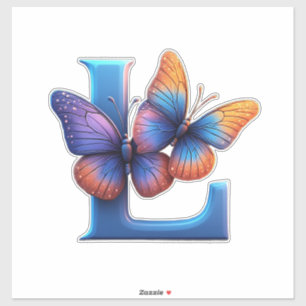 Adesivo Borboleta Colorida Pousada Sobre a Letra L Azul Br