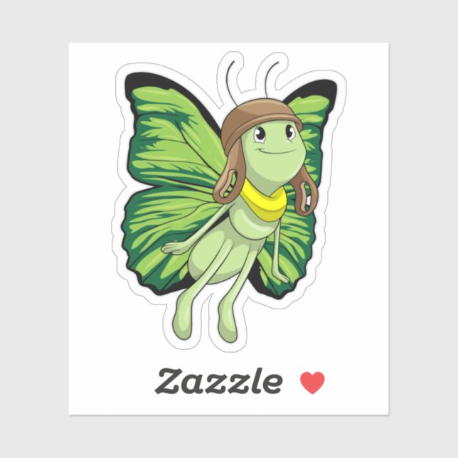 Adesivo Borboleta como piloto com chapéu piloto (Folha)