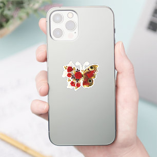 Adesivo Borboleta de flor vermelha com rosas vermelhas