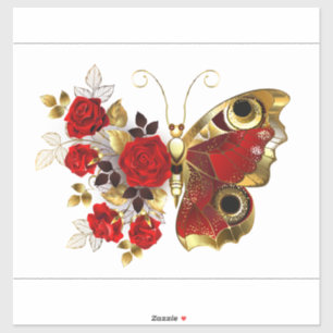Adesivo Borboleta de flor vermelha com rosas vermelhas