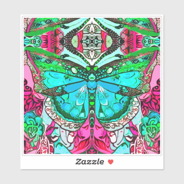 Adesivo Borboleta e Medallion Batik Padrões em Turquesa (Folha)