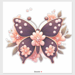 Adesivo Borboleta Floral Rosa Decorativa