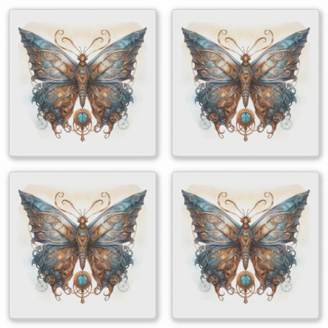 Adesivo Borboletas de metal azul-palha (Frente)