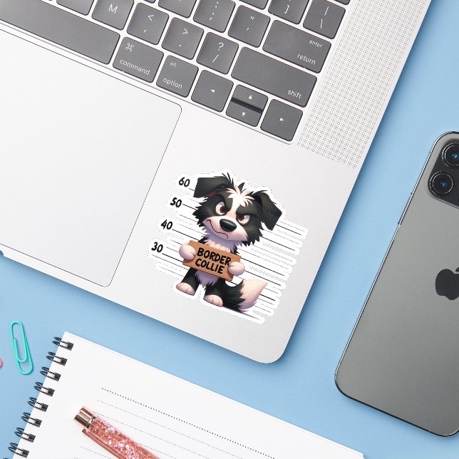 Adesivo Border Collie Travesso (Notebook com iPhone)