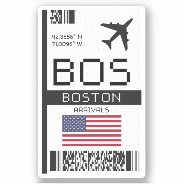Adesivo BOS Boston, aeroporto americano de embarque (Frente)
