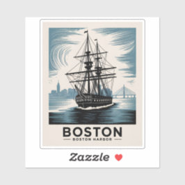 Adesivo  Boston Harbor Retro Tall Ship Vintage Minimalist
