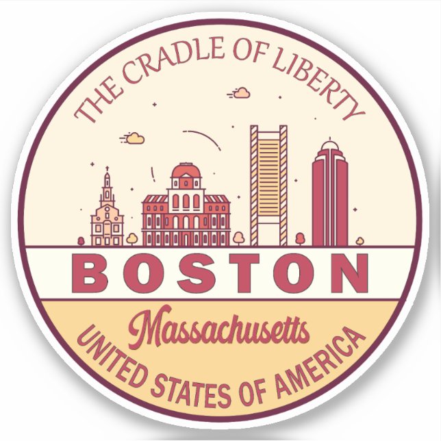 Adesivo Boston Massachusetts Skyline Emblem (Frente)