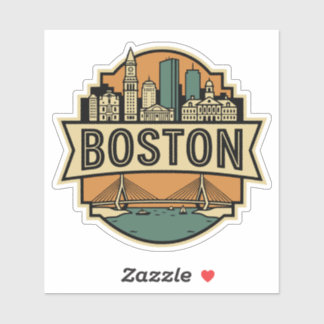 Adesivo Boston Skyline Zakim Bridge Retro Travel Badge