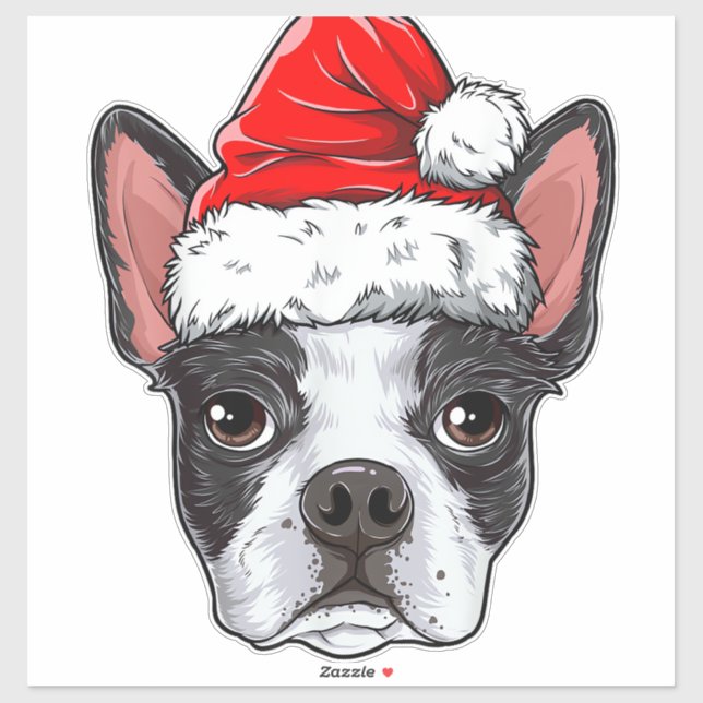 Adesivo Boston Terrier Christmas Dog Santa Hat Xmas Boys K (Folha)