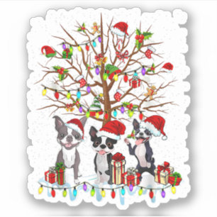 Adesivo Boston Terrier Christmas Tree Funny Xmas Boston Te