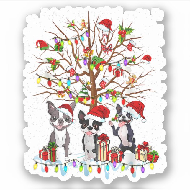 Adesivo Boston Terrier Christmas Tree Funny Xmas Boston Te (Frente)