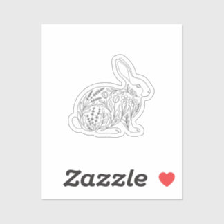 Adesivo Botanical Bunny Silhouette Floral Line Art Sticker