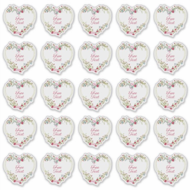 Adesivo Botanical Heart in Pink and Red Shades Custom Text (Frente)