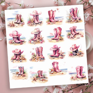Adesivo Botas de Cowgirl Rosa numa Praia