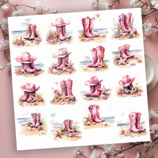 Adesivo Botas de Cowgirl Rosa numa Praia