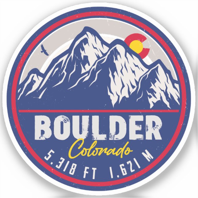Adesivo Boulder Colorado Retro Sunset Mountain Souvenirs (Frente)