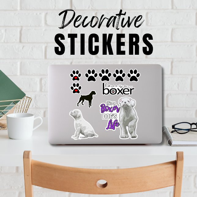 Adesivo Boxeiro Branco Divertido Cachorro Puppinho (Fun White Boxer dog stickers for your laptop, water bottle, or even your car. )