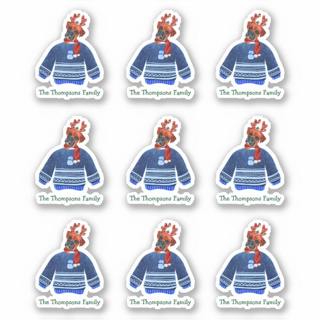 Adesivo Boxer Dog Family Ugly Christmas Sweater (Frente)