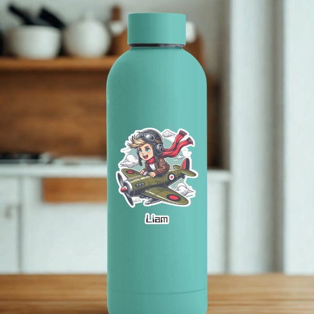 Adesivo Boy Flying Airplane Clouds Fun Kids Personalized (Criador carregado)