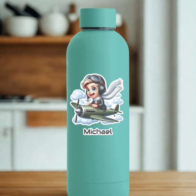 Adesivo Boy Flying Airplane Clouds Fun Kids Personalized (Criador carregado)