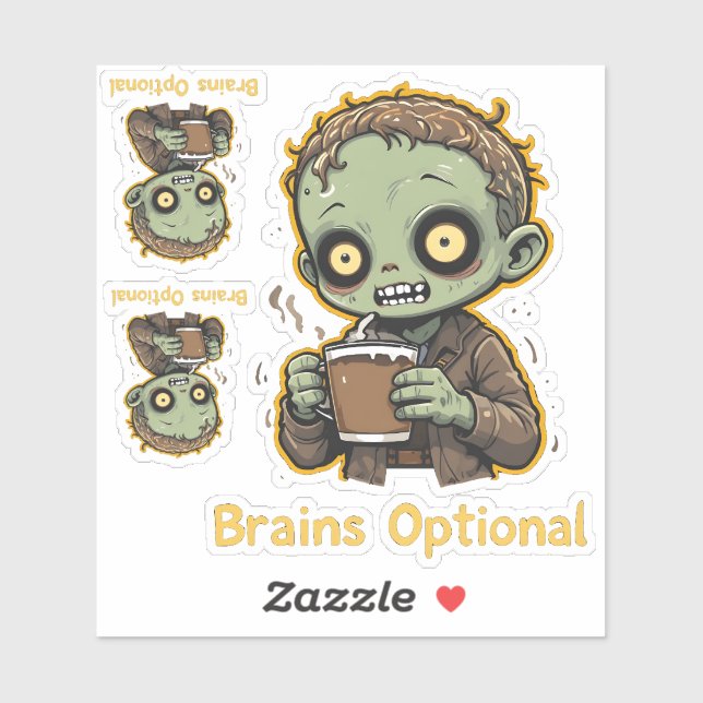 Adesivo Brains Optional Zombie Coffee Funny Cute Undead  (Folha)
