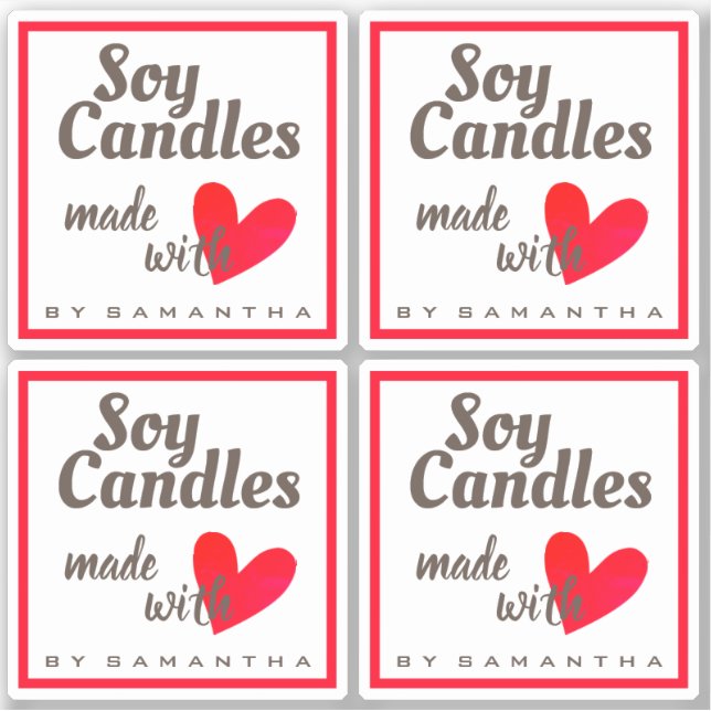 Adesivo Branco castanho feito com velas de soja com coraçã (Frente)
